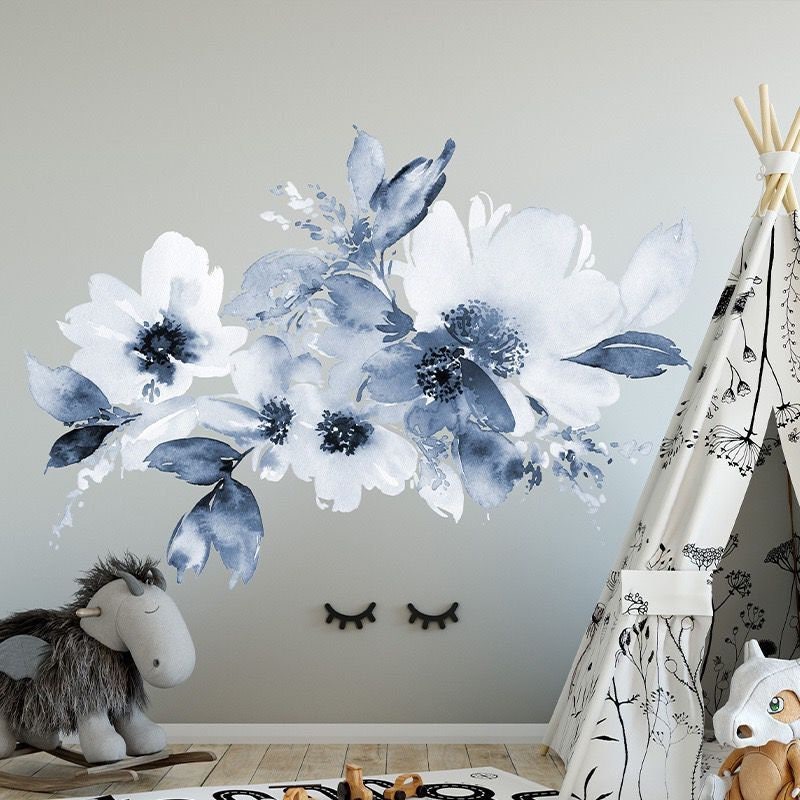 Ink wall decals beautiful blue flower decals sofa background Etsy