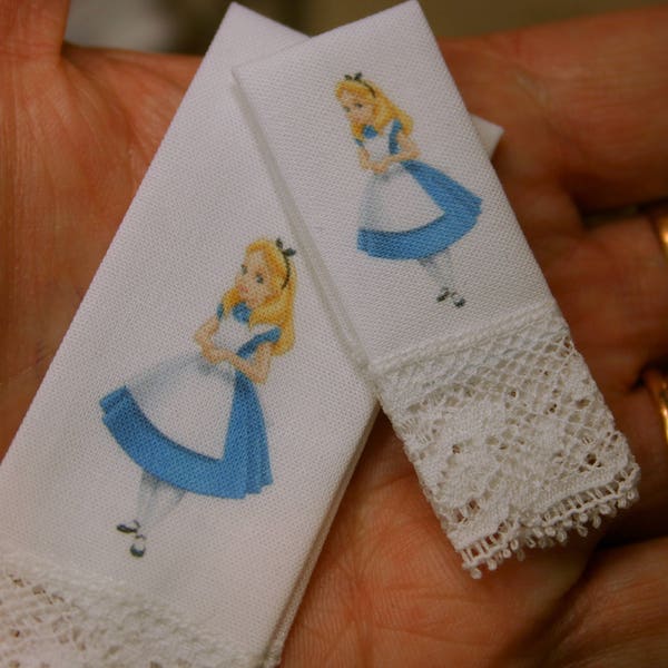 Dollhouse bath towels with lace, Set of two,  1:12 SCALE, Alice in wonderland