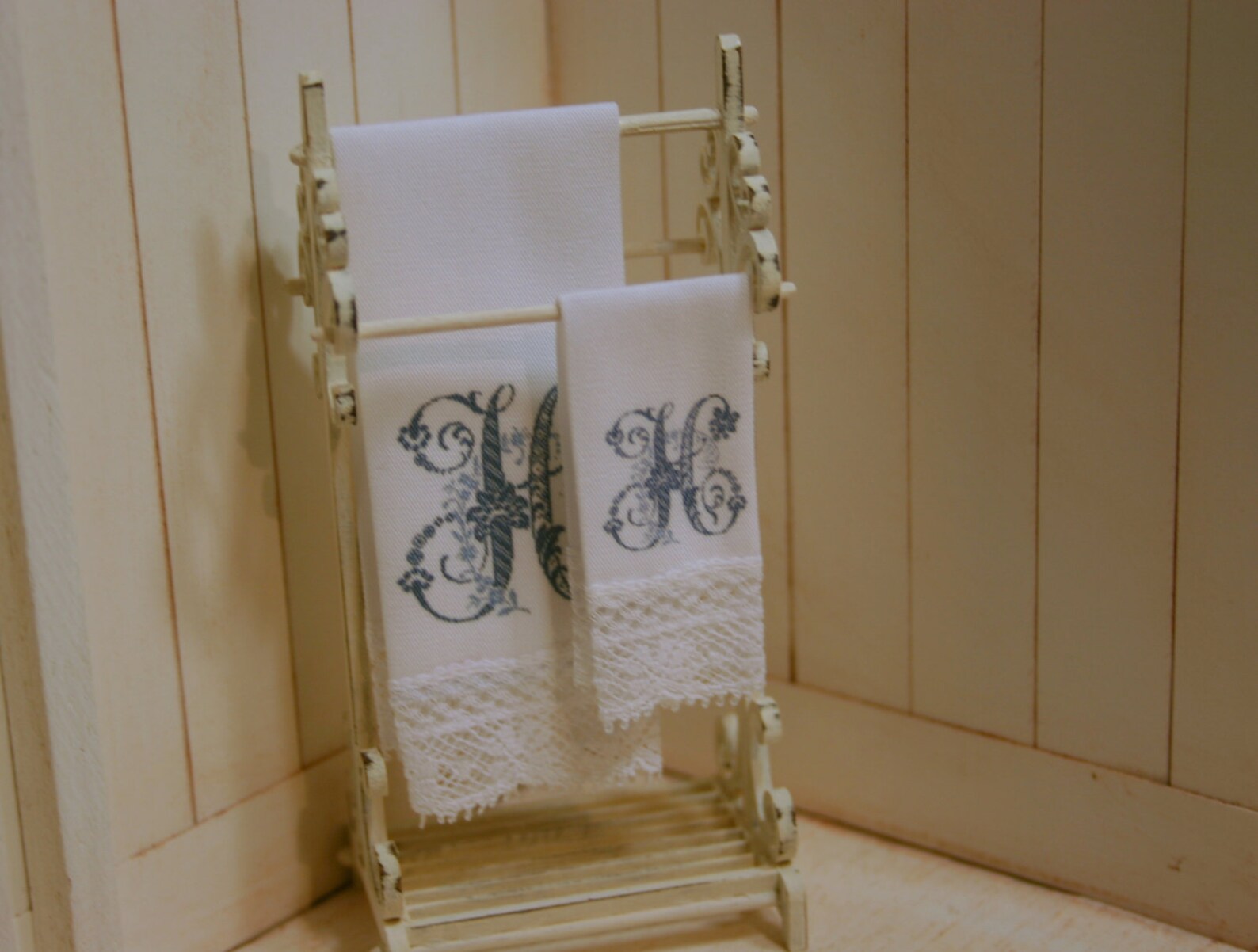 Choose your letter Dollhouse bath towels with lace Set of Etsy