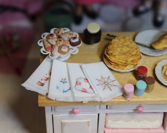 Dollhouse Miniature tea towels, kitchen tea towels, dollhouse kitcken accessories