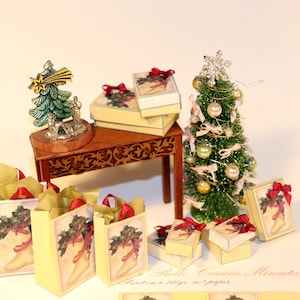 DIGITAL FILE, PDF instant download Christmas shopping bags and boxes, dollhouse miniatures, 1/12 scale