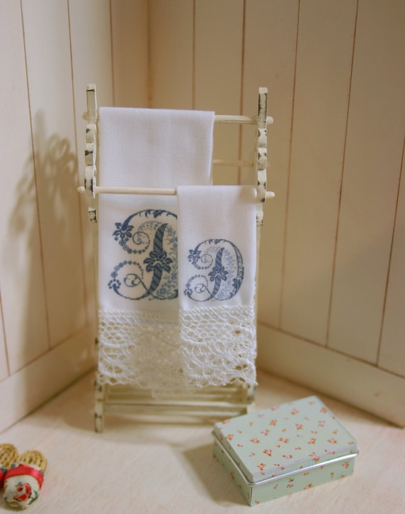 Items similar to Dollhouse bath towels with lace, Set of two, 112