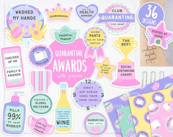 3 FOR 2. Quarantine Awards. Digital Stickers. Essential Worker, Sanitizer, Face Mask. Motivational. Journal Planner Clip Art. Self Care.