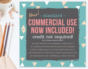 COMMERCIAL USE now included! Free Standard Licence for up to 500 sales now included with all premade FRANCEillustration artwork!