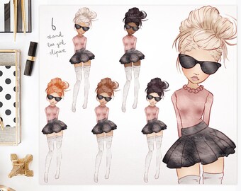 3 FOR 2. BAE Preppy. Watercolor Clipart Fashion Girl. Premade Fashion Illustration. Pink Fashionista Art. Sticker Planner Girl. Blog Avatar.