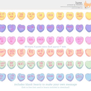 May include: Sixty pastel-colored heart-shaped stickers with various phrases printed on them, such as "Pay My Bills", "Eat St", "Queen B", "KYS", "Not Ur Bae", "LOL No", "You Little S**t", "100% Done", "Ugh", "GTFU", and "2 Bad". The stickers are approximately 7 inches wide.
