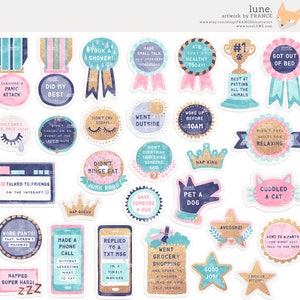 3 FOR 2. Anxiety / Depression Self Care Award Digital Clipart Stickers V2 Gold Glitter. Tumblr Aesthetic. Funny Planner Pattern Papers. image 2