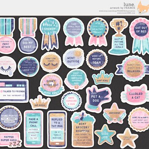 3 FOR 2. Anxiety / Depression Self Care Award Digital Clipart Stickers V2 Gold Glitter. Tumblr Aesthetic. Funny Planner Pattern Papers. image 3