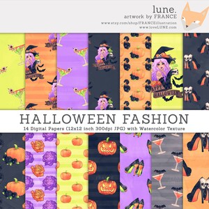 3 FOR 2. Halloween Digital Paper. Halloween Fashion Illustrations. Pumpkin Paper, Halloween Drinks, Halloween Witch Tattoo. CA006.