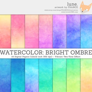 3 FOR 2. Watercolor Digital Paper. Bright Ombre Watercolor Texture. Pink Watercolor, Blue Background Texture, DIY Craft for Invitations.