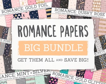Romance Digital Paper BIG BUNDLE! 10 Watercolor, Gold Foil, Solid Digital Paper (140 different colours + textures!). VintagePink Pattern.