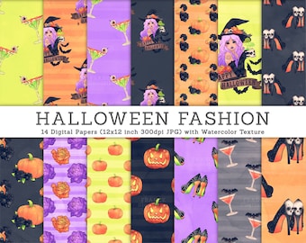 3 FOR 2. Halloween Digital Paper. Halloween Fashion Illustrations. Pumpkin Paper, Halloween Drinks, Halloween Witch Tattoo. CA006.