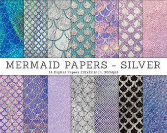 3 FOR 2. Mermaid Glitter Texture Paper - Silver. Photograph. Fish Scales, Fantasy Background Pattern Wallpaper, Japanese Wave Pattern, Craft