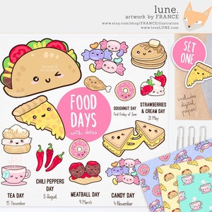 3 FOR 2. Cute Food Clipart / Kawaii Aesthetic / Taco, Pizza, Tea, Candy, Pancakes, Donut / Digital Paper / Planner Sticker Idea / Cute Faces