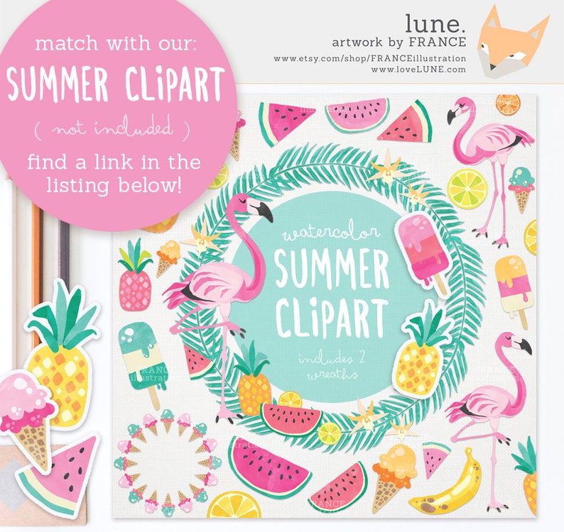 3 FOR 2. Summer Digital Papers, Watercolor Flamingo, Pineapple Pattern, Cute Kids Scrapbooking, Beach, Watermelon, Ice Cream, Tropical Fruit image 10