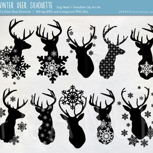 3 FOR 2. Stag Snowflake Deer Silhouette Clipart. Deer Antlers. Christmas Clip Art. Xmas Craft Scrapbook. Transparent. Deer Bust. Hunting. image 2