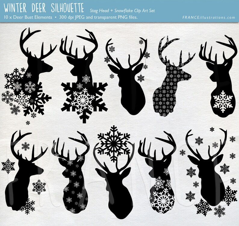 3 FOR 2. Stag Snowflake Deer Silhouette Clipart. Deer Antlers. Christmas Clip Art. Xmas Craft Scrapbook. Transparent. Deer Bust. Hunting. image 2