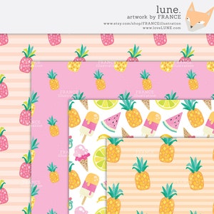 3 FOR 2. Summer Digital Papers, Watercolor Flamingo, Pineapple Pattern, Cute Kids Scrapbooking, Beach, Watermelon, Ice Cream, Tropical Fruit image 5