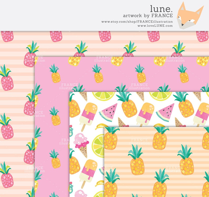 3 FOR 2. Summer Digital Papers, Watercolor Flamingo, Pineapple Pattern, Cute Kids Scrapbooking, Beach, Watermelon, Ice Cream, Tropical Fruit image 5