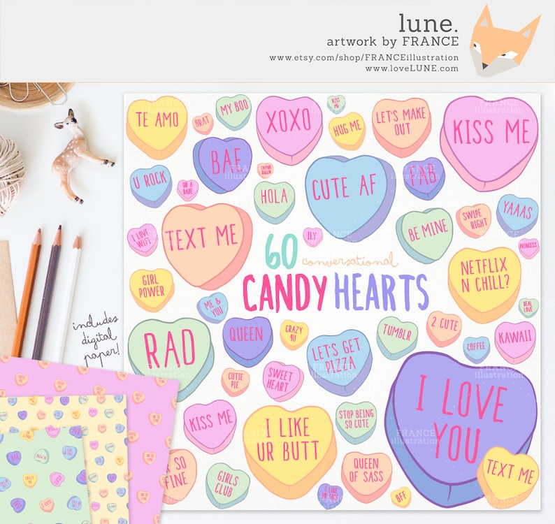 3 FOR 2. Valentine's Day Candy Heart Clipart. Pastel image 1