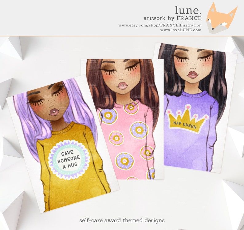 3 FOR 2. BAE with Self-Care Quote Awards. Watercolor Clipart Fashion Girls. Anxiety Depression Fashionista Art. Sticker Planner Girl. Donut. image 6