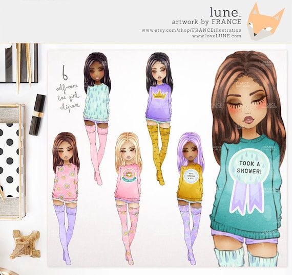3 FOR 2. BAE with Self-Care Quote Awards. Watercolor Clipart Fashion Girls. Anxiety Depression Fashionista Art. Sticker Planner Girl. Donut.