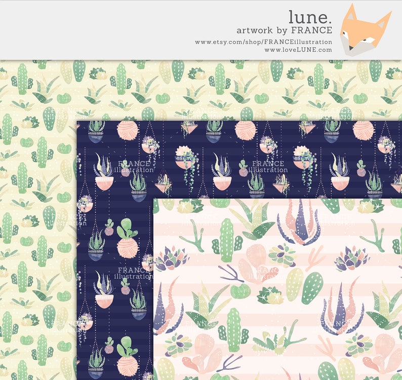 3 FOR 2. Watercolor Succulent Cactus Digital Paper Pack. Pastel Garden ...