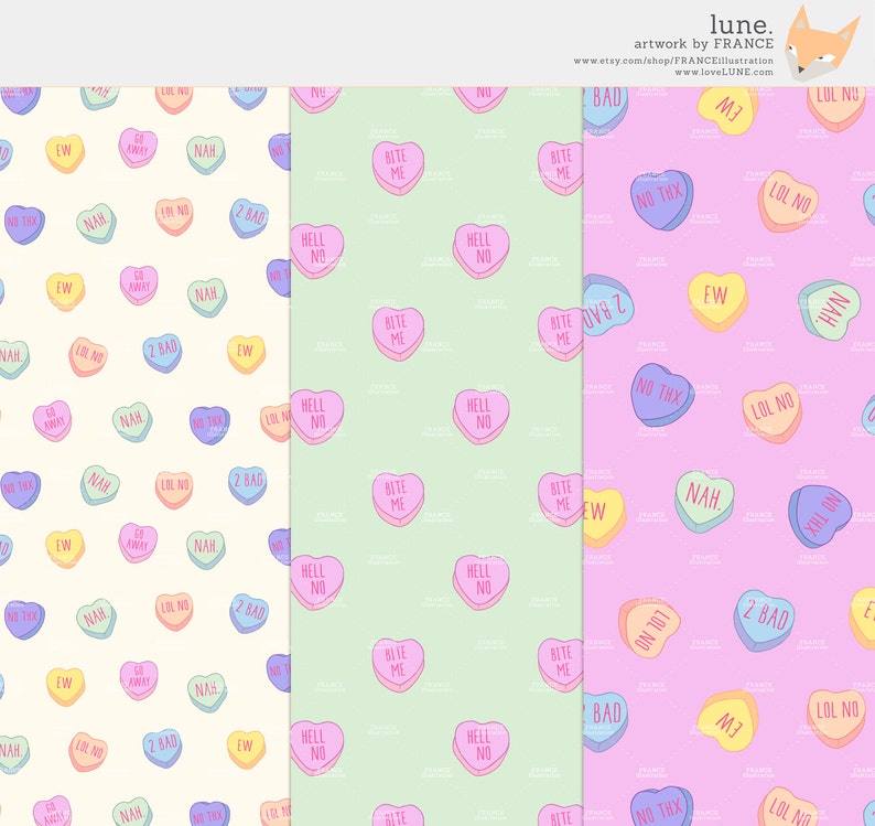 3 FOR 2. Mean Valentine's Day Candy Heart Clipart. Pastel Conversational Hearts. Tumblr. Pattern. Valentines Clipart. Attitude. Romance. image 2