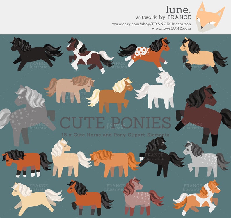 3 FOR 2. Horse Clipart. Cute Little Pony Clipart. Chestnut, Dapple Grey, Black, Palomino, Appaloosa. Running, Rearing. Farm Animal. Pet. image 4