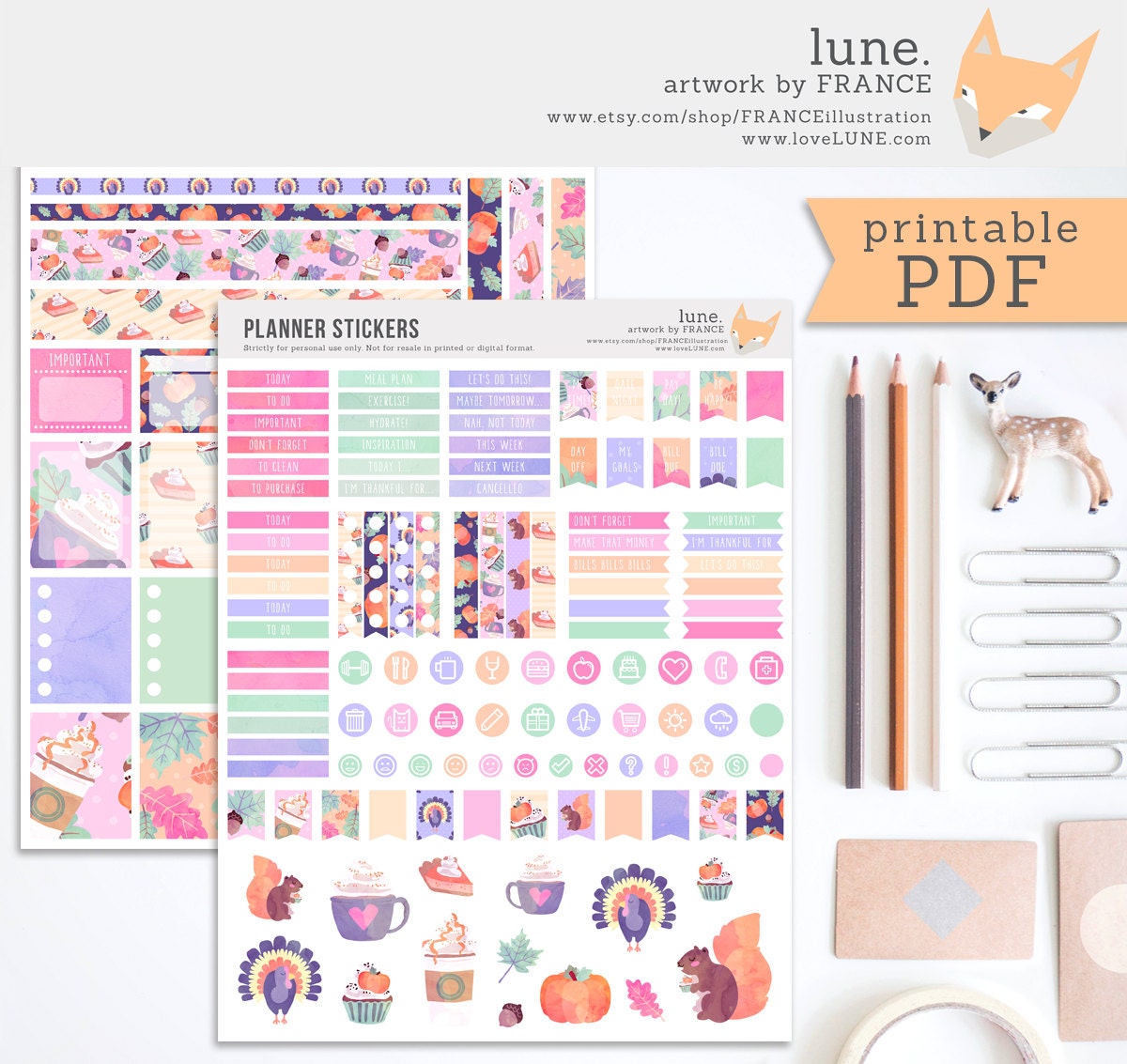 3 for 2 planner stickers thanksgiving pdf erin condren fall etsy