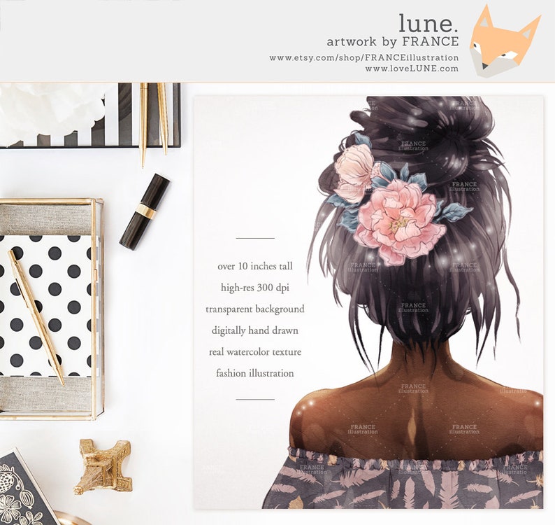 Puede incluir: Una ilustraci&oacute;n digital de una mujer con cabello largo y oscuro, vistiendo un vestido floral rosa y gris. Lleva una corona de flores en el pelo con flores rosas y blancas. El fondo es blanco.