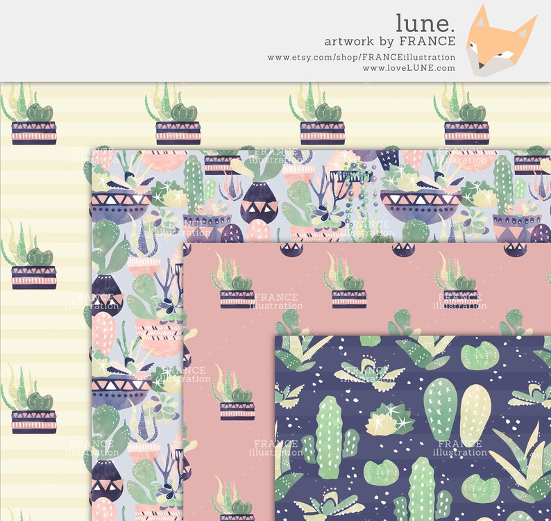3 FOR 2. Watercolor Succulent Cactus Digital Paper Pack. Pastel Garden Pot Plants, Terrarium Pattern Papers. For Wedding Invitation Design. image 4