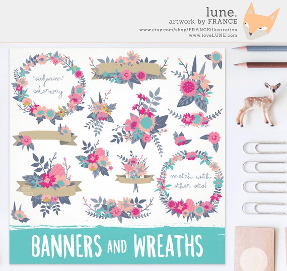99c Sale Wreath Clipart Banner Clipart Bouquet Handdrawn Etsy