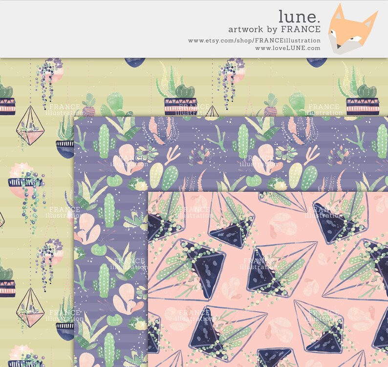 3 FOR 2. Watercolor Succulent Cactus Digital Paper Pack. Pastel Garden ...