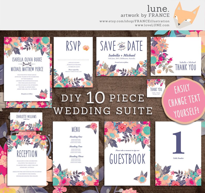 Wedding Suite 10 Piece Invitation Set Painted Wildflower Etsy