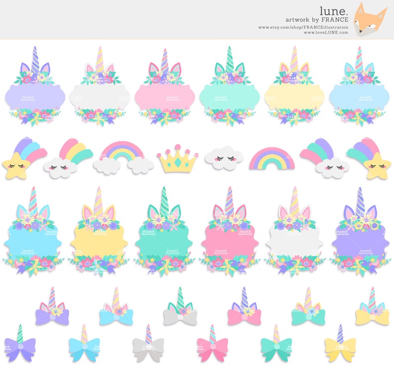 3 for 2 cute unicorn clipart aesthetic pastel banners etsy