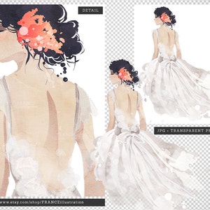 3 FOR 2. Black Haired Bride Wedding Artwork. Watercolor Fashion Illustration. Bride Art for Invitations, Gift. Chinese, Asian. Bridal Gown. image 2