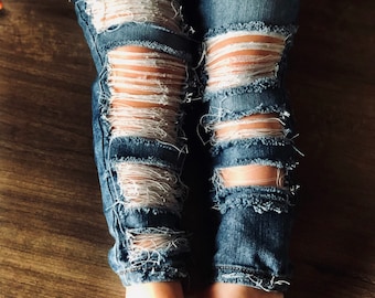 Distressed Jeans // Patched // Mickey Mouse - Etsy