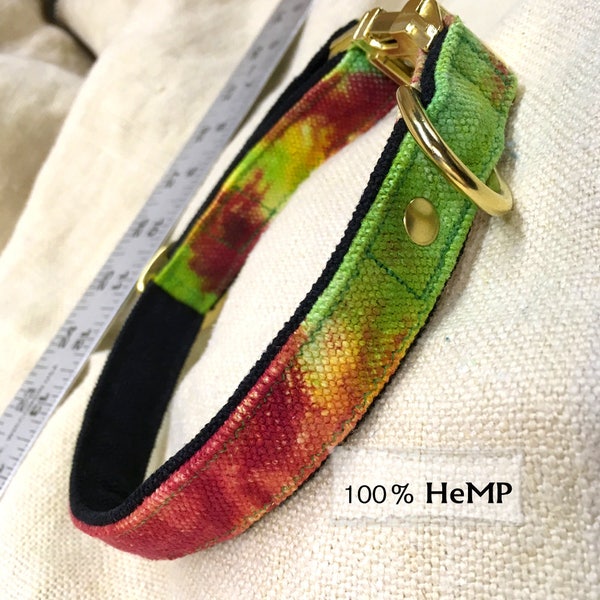 HeMP Dog Collar Rasta Tie Dye Quick Release 3/4" Wide Adjustable Dog Collar