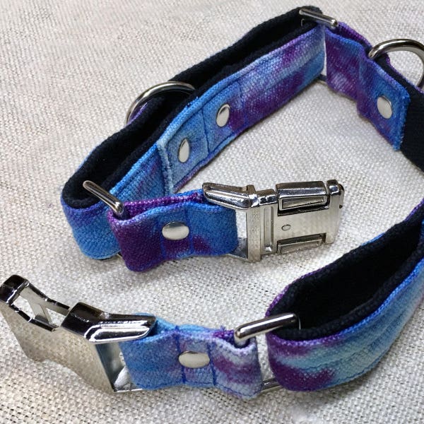 HeMP Dog Collar BUCKLE MARTINGALE 1" Wide Tie Dye Adjustable