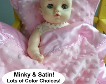 Doll Dream Blankets &Pillows! Fits AG beds! Also for baby when you don't want to take a big blanket! Minky or fleece over satin! SHIPS FREE!