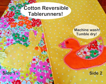 Fun Tablerunners! Add a pop of color to your table! Great bridal or house warming gift! Reversible! Machine wash & tumble dry! SHIPS FREE!