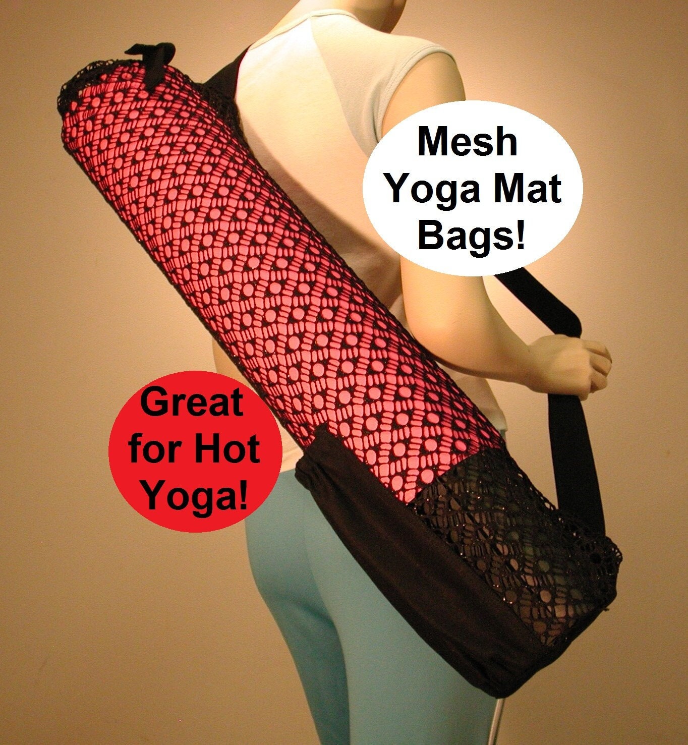 Mesh YOGA MAT BAG: Airy Mesh Allows Your Mat to Dry After Hot Yoga Classes  Pocket for Drink Bottle & Inner Zippered Pocket Too Ships Free 