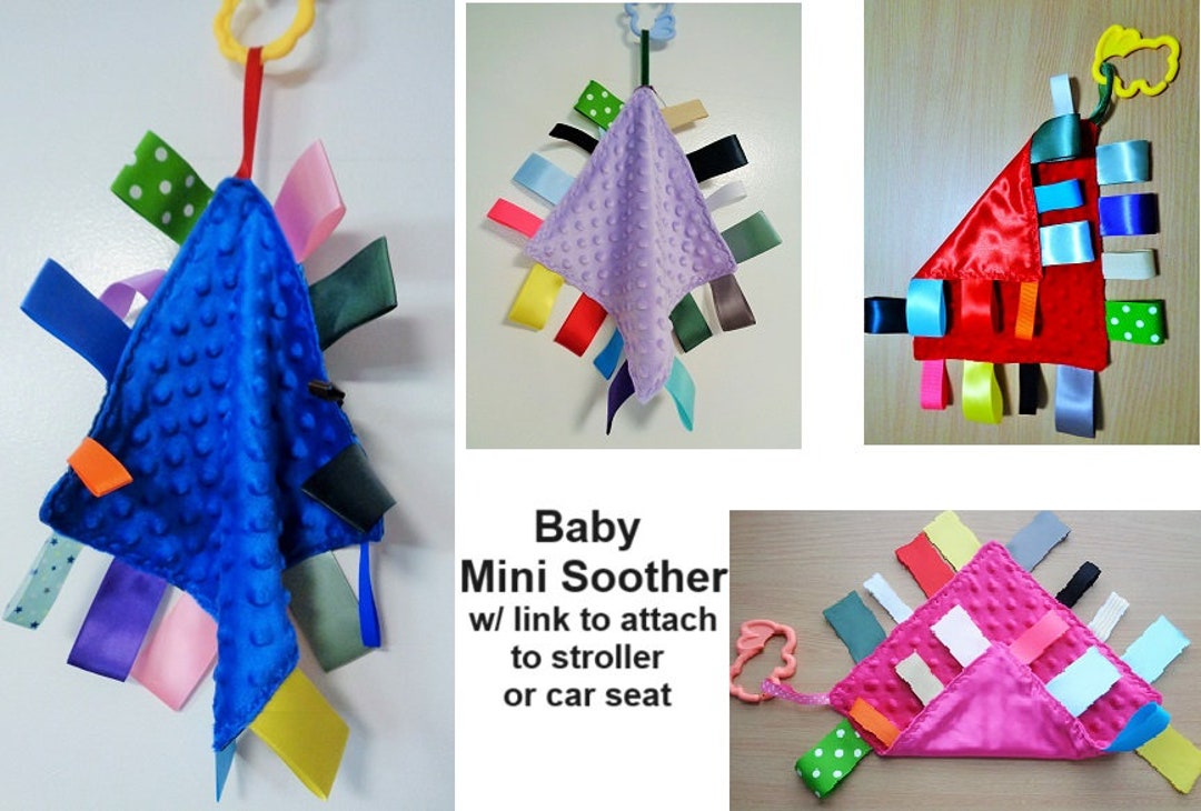 Mini Soother Helps to Calm Baby in Travel Ribbons W/minky/fleece
