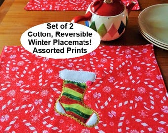 Holiday PLACEMATS (Set of 2) Assorted prints Reversible