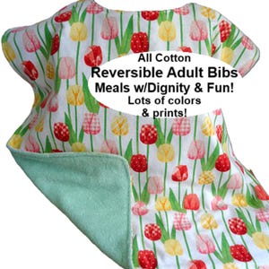 LARGE adult bibs! Meals w/dignity & fun! All cotton terry-flannel bibs for adults, disabled, teens, kids too Machine wash/dry! SHIPS FREE!