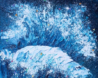 Moonlit wave, Abstract wave art, Water painting, Ocean Decor, Sea art, Heart artwork, Splash of color, Colorful wall art, Palette Knife art