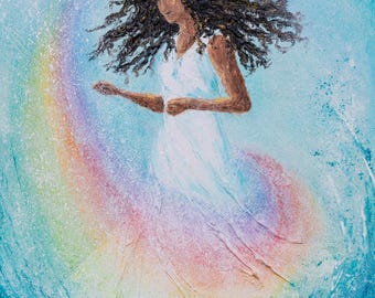 Woman of Color Dancing Print: Rainbow of Joy, Free Girl, Freedom Expressed