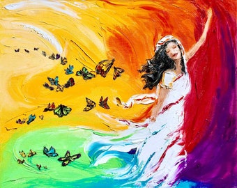 Woman Dancing, Girl of India, Hindu Culture, Rainbow Butterflies, Butterfly Painting, Dance of Joy, Free Women, Joyous Heart, Freedom Within