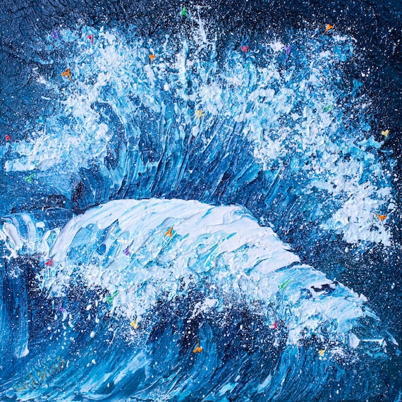 Moonlit Wave Abstract Wave Art Water Painting Ocean Decor - Etsy